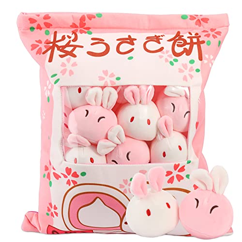 HXPLN Hase Plüsch Kissen, abnehmbare Hase Plüsch Spielzeug,Pudding Hase Kissen,Tasche von Hase Plüsch, niedliche Hase Dekoration Geschenke für Jugendliche, Mädchen, Kinder (8 Sakura Hasen) von HXPLN