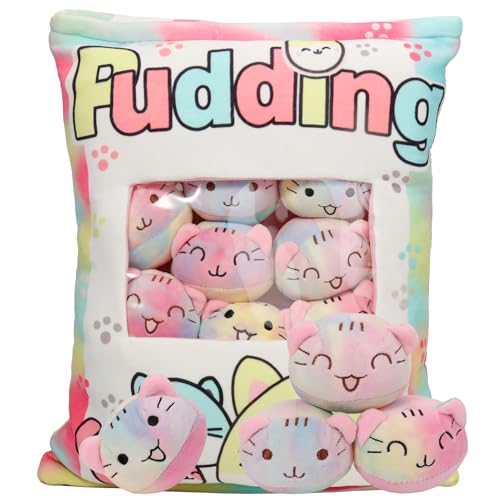 HXPLN Katze Plüsch Kissen, Katze Pudding Kissen, Abnehmbare Kuscheltier Katze Spielzeug, Snack Kissen mit Plüsch Katze, Niedliche Katze Geschenk für Kinder (8 Bunte Kätzchen) von HXPLN