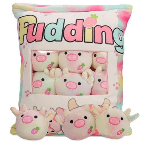 HXPLN Kuh Plüsch Kissen, Abnehmbares Spielzeug, Pudding Kuh Kuh Kuscheltier Kissen, Tasche mit Kuh Plüsch, Niedliche Kuh Dekoration Geschenk für Jugendliche, Mädchen, Kinder (6 Buntes Vieh) von HXPLN