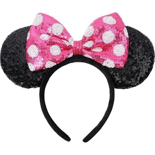 HXPLN Mausohren Schleifen Stirnbänder, Pailletten Mausohren Stirnband für Frauen Mädchen Haar Accessoires, Mini Glitzer Mausohren für Kostüm Party Cosplay Prinzessin Geburtstagsdekorationen von HXPLN