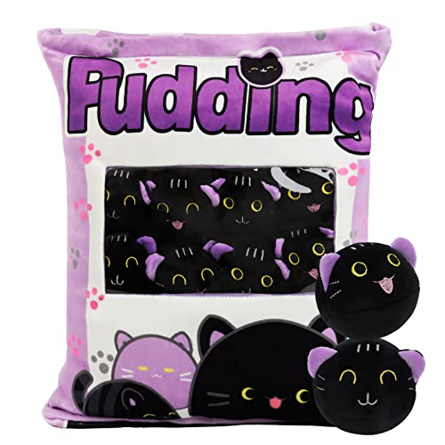 HXPLN Schwarze Katze Plüsch Kissen, Abnehmbare Katze Plüsch Spielzeug, Pudding Katze Kissen, Katze Plüsch Snack Kissen, niedliche Katze Dekoration Geschenk für Jugendliche, Kinder (8 lila Kätzchen) von HXPLN