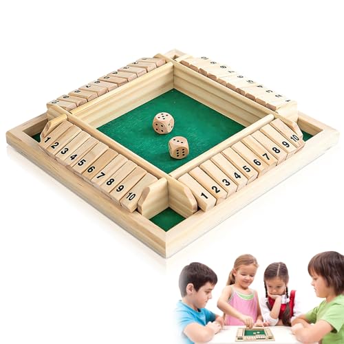 HXUING Shut The Box Spiel, 4 Spieler WüRfelspiel aus Holz Klassisches Würfelspiel aus Holz Brettspiele Holzspielzeug Heimtischspiel Reisespiele Kneipenspiele von HXUING