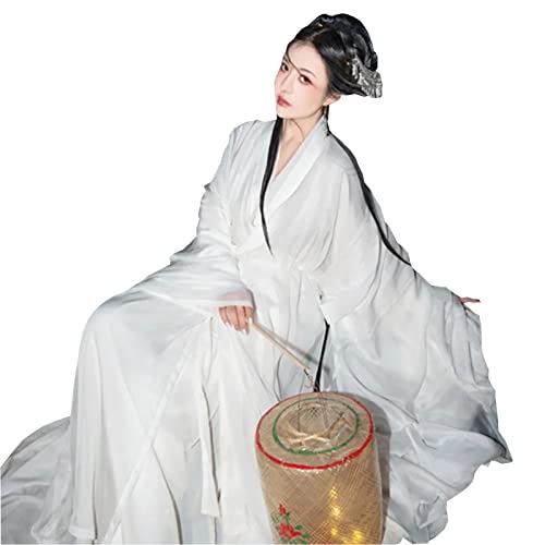 HYCLAM Hanfu Damen Weiß Hanfu Chinesischer Stil Elegant Weitärmliger Rock Halloween Weihnachten Cosplay Kostüm Antikes Kleid (Color : White, Größe : XS) von HYCLAM