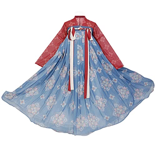 Hanfu Damen Hanfu Halloween Weihnachten Cosplay Kostüm Eleganter Feenrock Karnevalsanzug Chinesischer Stil Brustlanger Rock (Color : Red+Blue, Größe : M) von HYCLAM