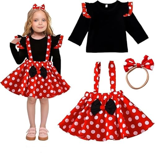 HYDTQCL Minnie Mouse Kostüm Kinder, Mini Maus Kostüm Mädchen mit Stirnband, Mickey Mouse Kostüm Kinder für Karneval Cosplay Fasching Halloween Party (100) von HYDTQCL