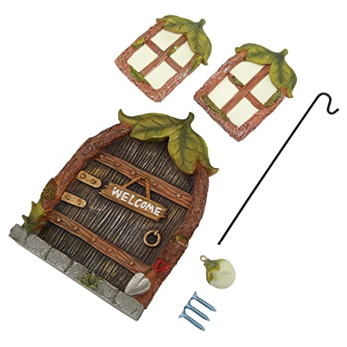 HYEIUIRA Miniatur Fenster Tür Set Retro Feengarten Haus Dekoration Kit mit Anhänger Schrauben für Außen Baum Gesicht Dekoration von HYEIUIRA