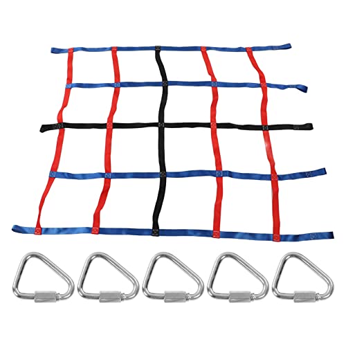 Kinder-Kletternetz, strapazierfähig, hochfest, Polyester, Kletternetz, Outdoor, Baum, Schule, Spielplatz, schwarz, blau, rot, 1,9 x 1,5 m von HYEIUIRA