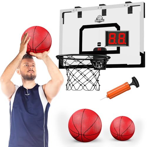 24" x 16" Großer Basketballkorb Indoor für Erwachsene, Basketball Korb mit Stabiler Backboards, 2 Balls, Pumpe, Big Basketball Spielzeug für Mann Kinder Teens Jungen Mädchen, schwarz von HYES