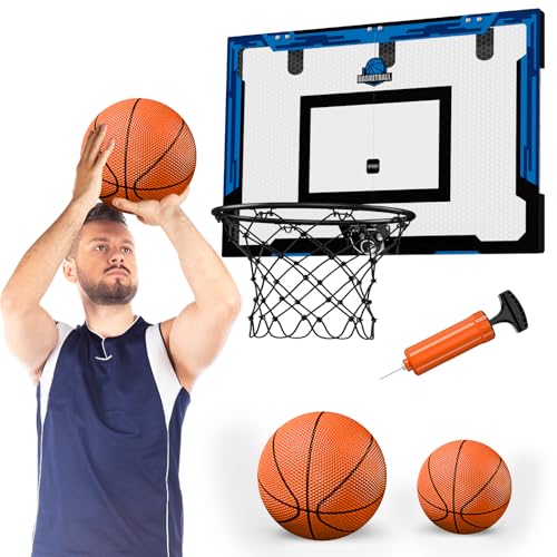 HYES 24" x 16" Großer Basketballkorb Indoor für Kinder, Basketball Korb mit Stabiler Backboards, 2 Balls, Pumpe, Big Basketball Spielzeug für Erwachsener Kinder Teens Jungen Mädchen (blau) von HYES