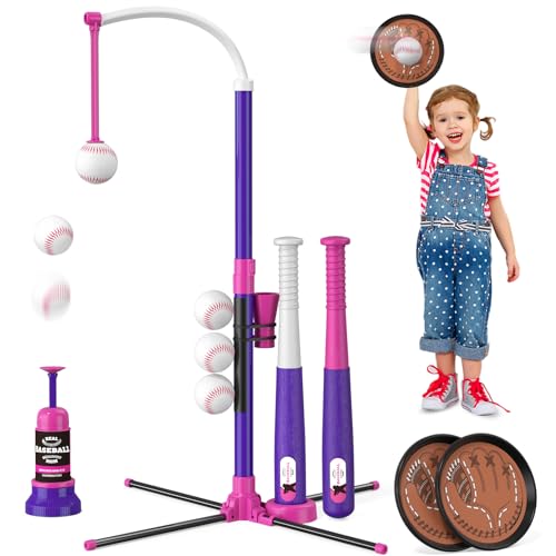 4-in-1 Baseball Set mit Klettballspiel für Kinder 3-5, Tee Ball Stand, TOS und Catch Ball, mit Ball Launcher und 6 Softbälle, Einstellbare Höhe, Indoor Outdoor Spielzeug Geschenke für Jungen, lila 4-in-1 Baseball Set mit Klettballspiel für Kinder 3-5, Tee Ball Stand, TOS und Catch Ball, mit Ball Launcher und 6 Softbälle, Einstellbare Höhe, Indoor Outdoor Spielzeug Geschenke für Jungen, lila von HYES
