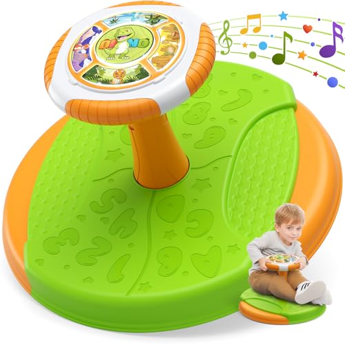 HYES Dinosaurier Drehstuhl für Kinder, Sit and Spin Karussell Spielzeug, 360° Spun Stuhl mit LED-Lichtern und Musik, Drehkarussell, Sensory Spielzeug Geschenk für Jungen Mädchen Alter 2-4 von HYES