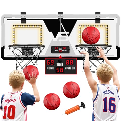 HYES 2-Spieler Basketballkorb für Kinder mit LED-Licht, Basketballkorb für Kids mit 4 Ball Pumpe Indoor Outdoor Basketball Korb Sport Spielzeug Basketball Board, Schwarz von HYES