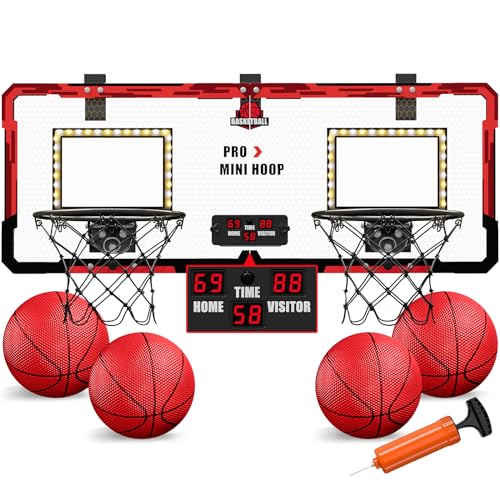 HYES 2-Spieler Mini Basketballkorb für Kinder, Basketballkorb Set für Zimmer Mit 4 Ball Pumpe Indoor Office Home Outdoor Basketballbrett, Sport Spielzeug Basketball Board, Rot von HYES