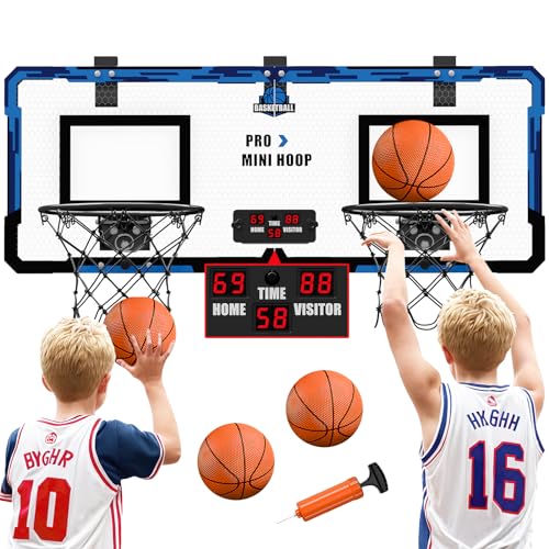 HYES 2-Spieler Mini Basketballkorb für Kinder, Basketballkorb Set für Zimmer Mit 4 Ball Pumpe Indoor Outdoor Basketballbrett, Sport Spielzeug Basketball Board, blau von HYES