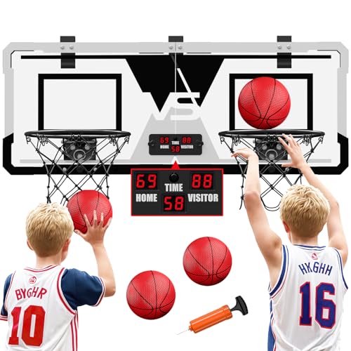 HYES 2-Spieler Mini Basketballkorb für Kinder, Basketballkorb Set für Zimmer Mit 4 Ball Pumpe Indoor Outdoor Basketballbrett, Sport Spielzeug Basketball Board, schwarz von HYES