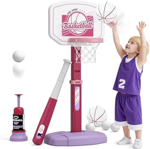 HYES 2 in 1 Basketballkorb Kinder Spielzeug, Basketballkorb Indoor Outdoor Baseball Set ab 2 3 4 Jahre Kinder, mit Pitching Maschine, Baseballschläger, Geschenke für Jungen Mädchen HYES 2 in 1 Basketballkorb Kinder Spielzeug, Basketballkorb Indoor Outdoor Baseball Set ab 2 3 4 Jahre Kinder, mit Pitching Maschine, Baseballschläger, Geschenke für Jungen Mädchen von HYES