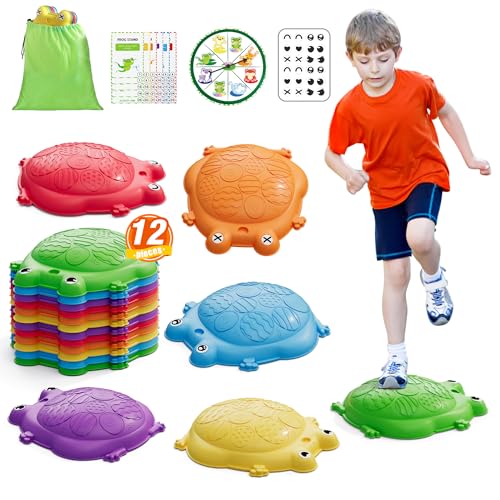 HYES Balanciersteine für Kinder, Stapelsteine 8 oder 12 Stück, Abenteuer Flusssteine, Langlebige Rutschfeste Balance Board zur Förderung von Balance, Koordination Spiel für Jungen Mädchen (12 pcs) von HYES