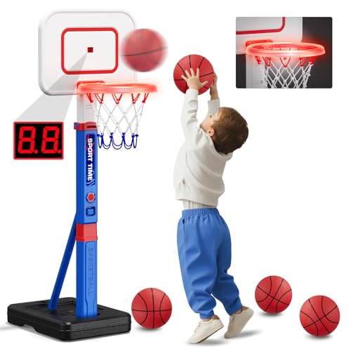 HYES Basketballkorb für Kinder 3-5, Höhenverstellbar Basketball Stander, Mini Basketballkorb Indoor Outdoor mit 4 Balls und Scoreboard, Basketball Spielzeug Geschenke für Jungen Mädchen (114-139cm) HYES Basketballkorb für Kinder 3-5, Höhenverstellbar Basketball Stander, Mini Basketballkorb Indoor Outdoor mit 4 Balls und Scoreboard, Basketball Spielzeug Geschenke für Jungen Mädchen (114-139cm) von HYES