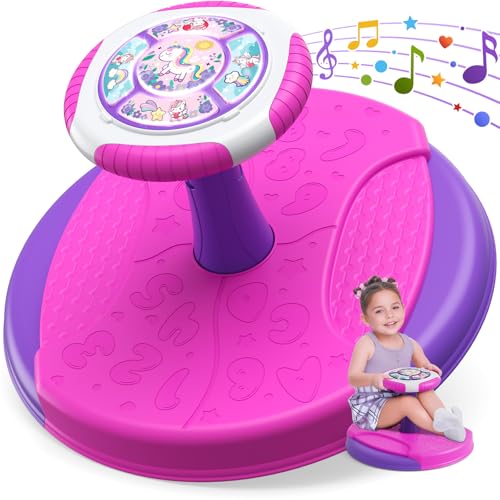 HYES Einhorn Drehstuhl für Kinder, Sit and Spin Karussell Spielzeug, 360° Spun Stuhl mit LED-Lichtern und Musik, Drehkarussell, Sensory Spielzeug Geschenk für Jungen Mädchen Alter 2-4 von HYES