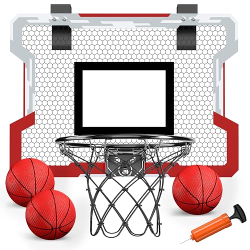 HYES Mini Basketballkorb für Kinder, Basketballkorb Set für Zimmer Basketball Set Mit 3 Ball Pumpe Indoor Office Home Outdoor Basketballbrett, Sport Spielzeug Basketball Board, Weiß Rot von HYES