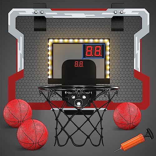 HYES Mini Basketballkorb für Kinder, Basketballkorb Set für Zimmer Basketball Set Mit LED-Licht, 3 Balls, Pumpe, Indoor Outdoor Basketballbrett, Sport Spielzeug Basketball Board HYES Mini Basketballkorb für Kinder, Basketballkorb Set für Zimmer Basketball Set Mit LED-Licht, 3 Balls, Pumpe, Indoor Outdoor Basketballbrett, Sport Spielzeug Basketball Board von HYES