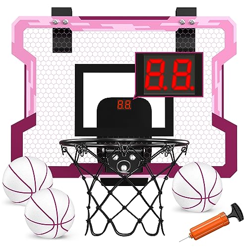 HYES Mini Basketballkorb für Kinder, Zimmer Basketball Set Mit 3 Ball Pumpe Indoor Office Home Outdoor Basketballbrett Wandmontage, Sport Spielzeug Basketball Board, Rosa… von HYES