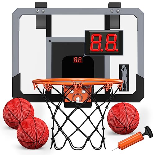 HYES Mini Basketballkorb für Kinder, Zimmer Basketball Set Mit Elektronische Anzeigetafel, 3 Ball Pumpe Indoor Outdoor Basketballkorb, Sport Spielzeug Basketball Board von HYES