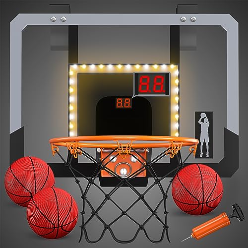 HYES Mini Basketballkorb für Kinder, Zimmer Basketball Set Mit Elektronische Anzeigetafel, LED Beleuchtung, 3 Ball Pumpe Indoor Outdoor Basketballkorb, Sport Spielzeug Basketball Board von HYES