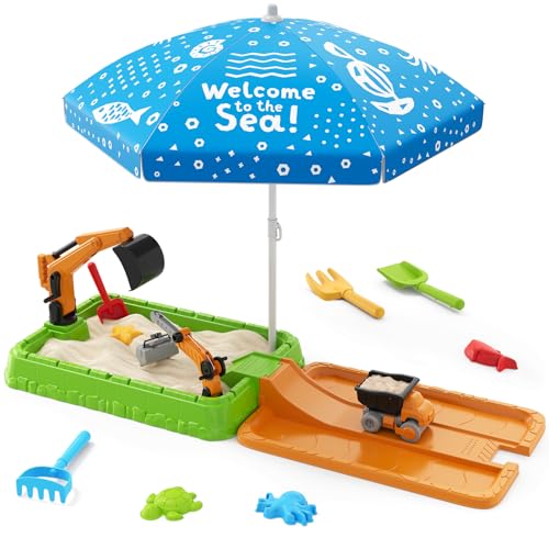 HYES Sandkasten mit Abdeckung, Dreck Digger Bagger Sandkasten mit Deckel, Kinder Sandkasten mit Sonnenschirm Sandschaufel Strandspielzeug, Gartenspielzeug Sommerspielzeug für Kinder 3-5, Grün HYES Sandkasten mit Abdeckung, Dreck Digger Bagger Sandkasten mit Deckel, Kinder Sandkasten mit Sonnenschirm Sandschaufel Strandspielzeug, Gartenspielzeug Sommerspielzeug für Kinder 3-5, Grün von HYES