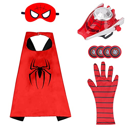 HYITC Spiderman Umhang Kinder und Filz Maske, Superheld Launcher Handschuh Spielzeug, Cosplay Kostüm für Kinder, Children Theme Party Dress Up Costume Set für Halloween, Karneval, Geburtstag Party. von HYITC