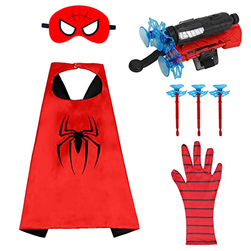 HYITC Spiderman Umhang Kinder und Filz Maske, Superheld Launcher Handschuh Spielzeug, Cosplay Kostüm für Kinder, Children Theme Party Dress Up Costume Set für Halloween, Karneval, Geburtstag Party. von HYITC