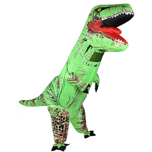 Dino Kostüm Aufblasbar Tyrannosaurus Rex Kostüm Halloween Kostüm Mann Frau Dino Maske Tierkostüm Erwachsene Aufblasbares Kostüm Cosplay Kostüm für Partys, Halloween St Patrick(150-190CM) (Grün) von HYLQUP