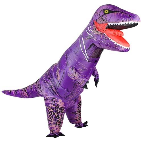 Dino Kostüm Aufblasbar Tyrannosaurus Rex Kostüm Halloween Kostüm Mann Frau Dino Maske Tierkostüm Erwachsene Aufblasbares Kostüm Cosplay Kostüm für Partys, Halloween St Patrick(150-190CM) (Lila) von HYLQUP