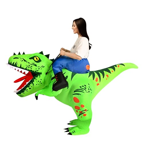 Reiten Dino Kostüm Aufblasbar Halloween Kostüm Mann Frau Dino Maske Tierkostüm Erwachsene Aufblasbares Kostüm Halloween Kostüm Dinosaurier Kostüm Cosplay Kostüm für Partys St Patrick Grün（150-190cm） von HYLQUP