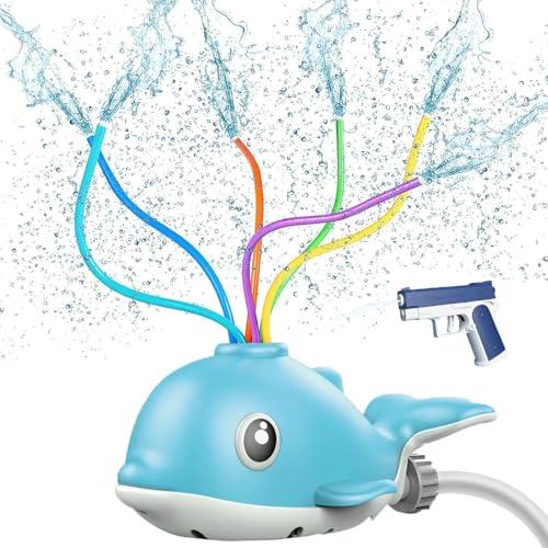Wassersprinkler Kinder, Rasensprenger Sprinkler Wasserspielzeug mit 360° Rotierende Spritzer, Outdoor Garten Sprinkler, mit Wasserpistole von HYLRUNG
