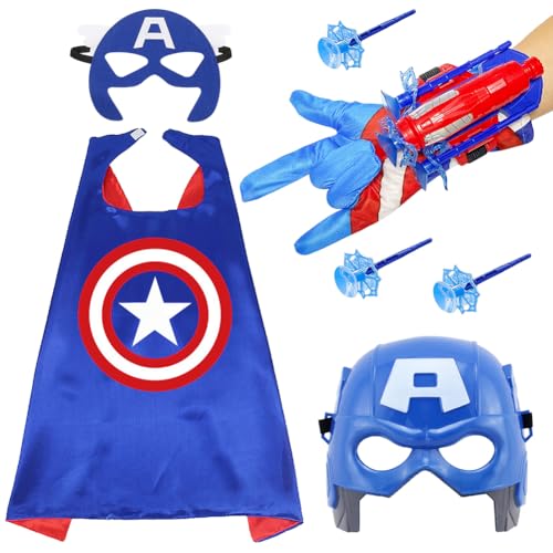 HYMBCFW Avengerrs Umhänge kostüm set, Hero Kostum mit Umhang Maske Launcher Handschuh Rollenspiel Kostüm Handgelenk Spielzeug für Kindergeburtstag Maskerade Rollenspiel Halloween Karneva von HYMBCFW