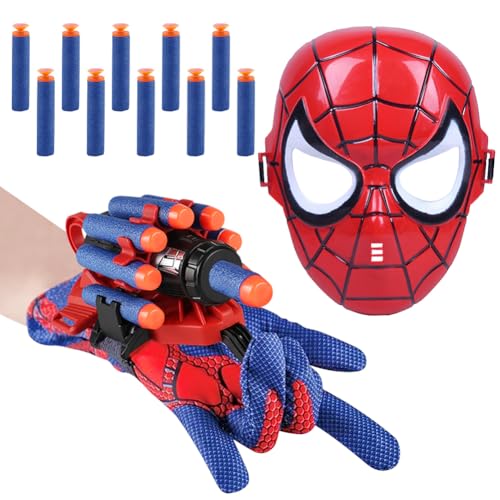 HYMBCFW Hero Launcher Handschuh mit Kinder Maske, Spider Handgelenk Spielzeug Set Cosplay Glove Launcher Maske Held Launcher für Cosplay Lernspielzeug Kinder Geschenk von HYMBCFW