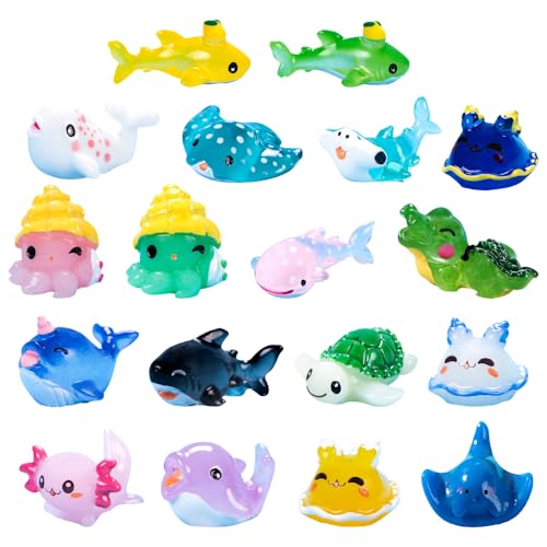 HYMBCFW Mini Spielzeuge, 18 Stück Winzige Meerestiere Figuren Miniatur Meeres bewohner Set Kleine Meerestier-Spielzeuge Tiere Statue Mini Unterwasser Dekoration für Mikro Landschaft Aquarium von HYMBCFW