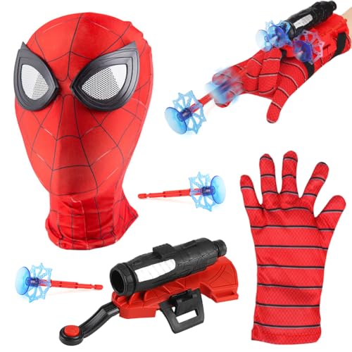 HYMBCFW Spider Launcher Handschuh mit Kinder Maske, Hero Handgelenk Spielzeug Set Cosplay Glove Launcher Maske Held Launcher für Cosplay Lernspielzeug mit Kinder Maske für Kinder Geschenk von HYMBCFW