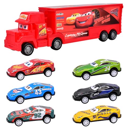 HYMBCFW Spielzeugauto Set, 7 Stück Mccqueen Auto Racer Transporter Mini Modellautos Autos Spielzeug Mini Die Cast Spielzeugautos Pull Back Autos Kleine Fahrzeuge Auto Spielzeug Geschenk für Kinder von HYMBCFW