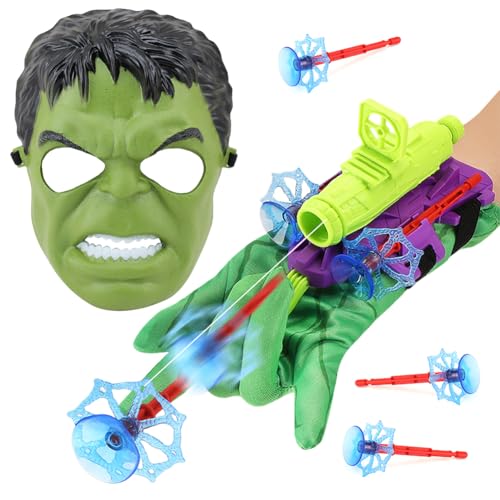 Hullk Launcher Handschuh mit Hero Maske, Avengerrs Handgelenk Spielzeug Set Cosplay Glove Launcher Maske Held Launcher für Cosplay Lernspielzeug mit Kinder Maske für Kinder Geschenk von HYMBCFW