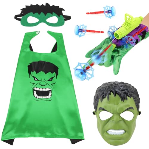 Hullk Umhänge kostüm set, Avengerrs Kostum mit Umhang Maske Launcher Handschuh Rollenspiel Kostüm Cartoon kostüm Handgelenk Spielzeug für Kindergeburtstag Maskerade Rollenspiel Halloween Karneva von HYMBCFW