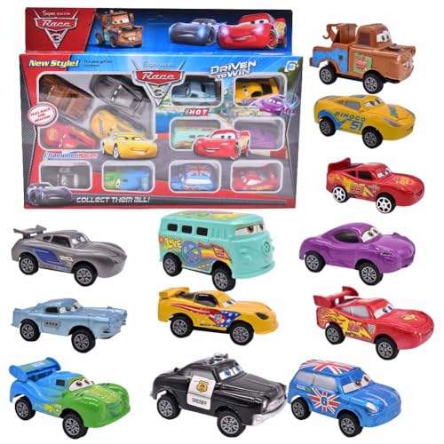 Mccqueen Car Spielzeugauto Set, 12PCS AMccqueen utos Spielzeug Set Mini Die Cast Spielzeugautos Pull Back Autos Kleine Fahrzeuge für Kinder Kinderspielzeug Fahrzeuge Pull Back Geschenk für Kinder von HYMBCFW