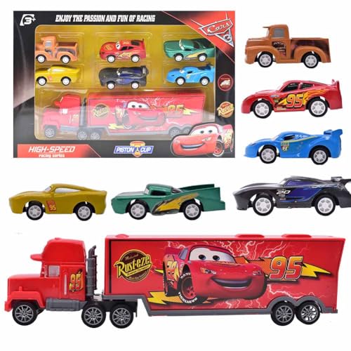 Mccqueen Spielzeugauto Set, 7 Stück Auto Racer Transporter Mccqueen Mini Modellautos Autos Spielzeug Mini Die Cast Spielzeugautos Pull Back Autos Kleine Fahrzeuge Auto Spielzeug Geschenk für Kinder von HYMBCFW