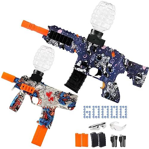 2-teiliges Gel-Ball-Blaster-Spielzeug – Elektrisch Water Gun mit mehr als 60.000 Bällen, 4 wiederaufladbaren Akkus, 3 runden Trichtern, 2 Schutzbrillen, Sportspielzeug ab 14 Jahren von HYNXM