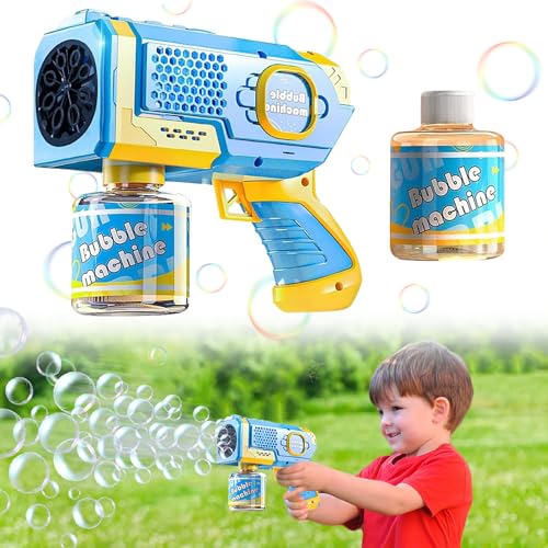 Seifenblasenpistole Kinder, Automatische Seifenblasenmaschine mit 1 Flasche SeifenblasenflüSsigkeit und Cooler Beleuchtung, Seifenblasenpistolen Spielzeug, Blasen Spielzeug für Mädchen und Jungen von HYNXM