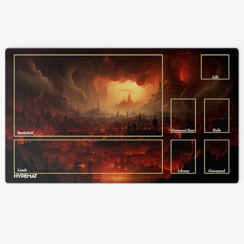 HYPEMAT Magic: The Gathering MTG TCG Playmat – Spielmatte für 1 Spieler | Perfekt für Anfänger & Fortgeschrittene | Inkl. Gratis Tasche (Fire City) – rutschfest & Langlebig von HYPEMAT