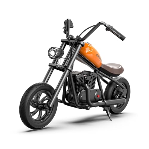 HYPER GOGO Challenger 12 Elektro Motorrad Kinder, Kindermotorrad mit 3 Geschwindigkeiten, 12KM Lange Reichweite12 Zoll Luftreifen, bis zu 60 Minuten ununterbrochene Fahrzeit (Orange) von HYPER GOGO