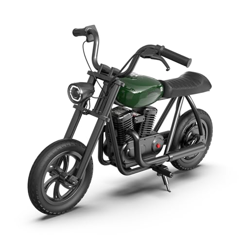 HYPER GOGO Pioneer 12 Elektro Motorrad Kinder, Kindermotorrad mit 3 Geschwindigkeiten, 12KM Lange Reichweite12 Zoll Luftreifen, bis zu 60 Minuten ununterbrochene Fahrzeit (Grün) von HYPER GOGO