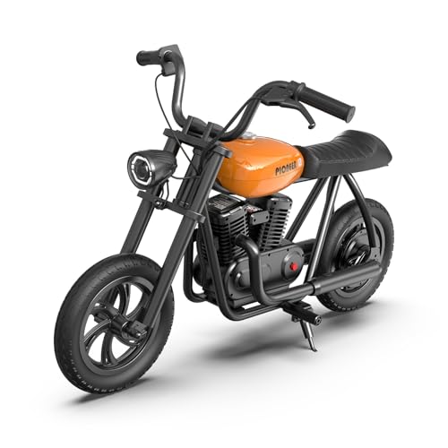 HYPER GOGO Pioneer 12 Elektro Motorrad Kinder, Kindermotorrad mit 3 Geschwindigkeiten, 12KM Lange Reichweite12 Zoll Luftreifen, bis zu 60 Minuten ununterbrochene Fahrzeit (Orange) von HYPER GOGO